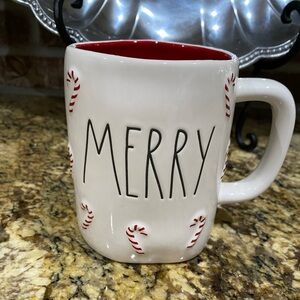 Rae Dunn  “MERRY” white mug embossed with candy cane’s  19.5 oz - brand new!